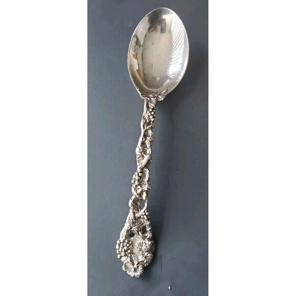 Godinger Serving Spoon Grapevine Ornate  Pierced Handle  Silverplate 11" Stamped - Picture 1 of 9